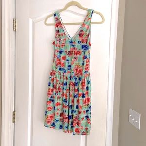 Aqua Green Floral A-Line Mini Dress